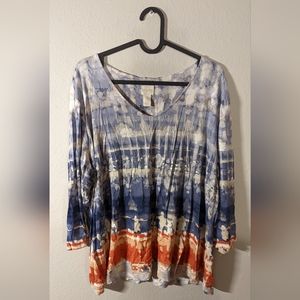 Chico's Light Blue and Orange 3/4 Sleeve Top
